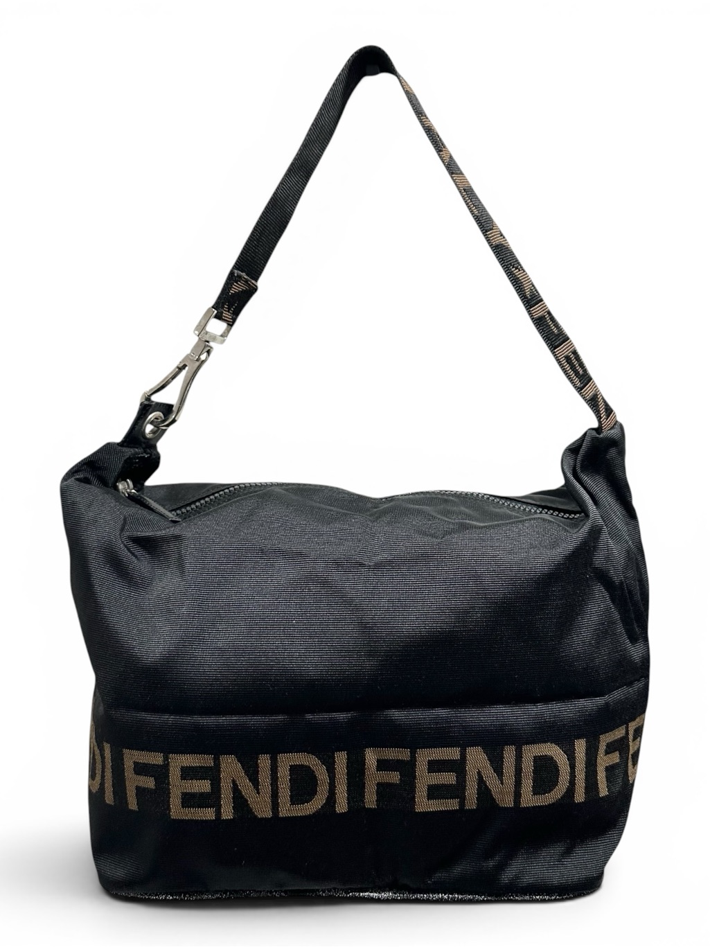 Fendi Roma Black & Tan Nylon Medium Hobo Shoulder Bag With Pochette